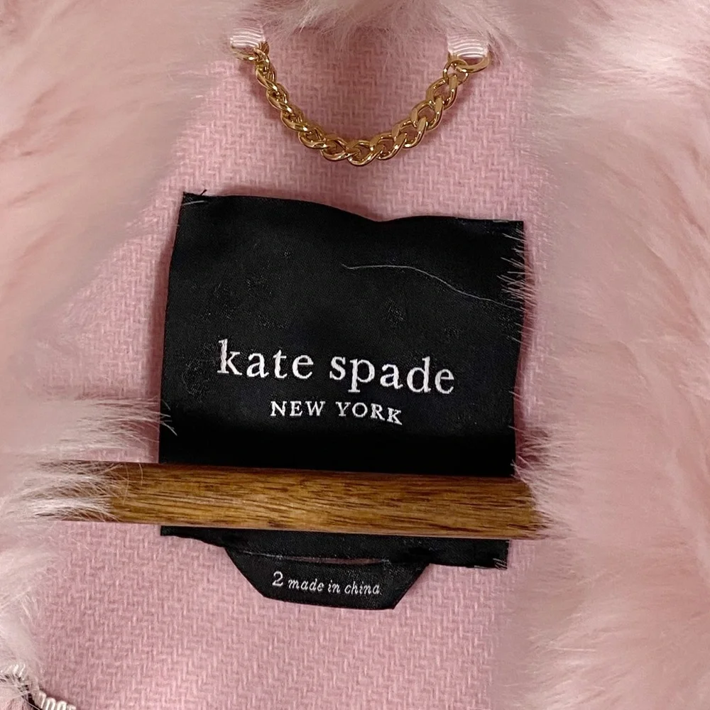 Kate Spade Faux Fur Lapel Wool Coat Pink - Picture 7 of 9